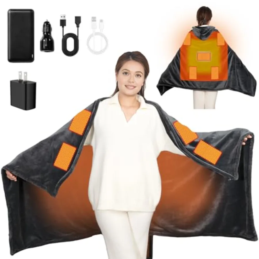 Cordless Heated Blanket with Hood USB Battery Powered Heated Wearable Blanket with 9 Heating Zones 20000 mAh Power Bank 3 Level
Cordless Heated Blanket with Hood USB Battery Powered Heated Wearable Blanket with 9 Heating Zones 20000 mAh Power Bank 3 Level