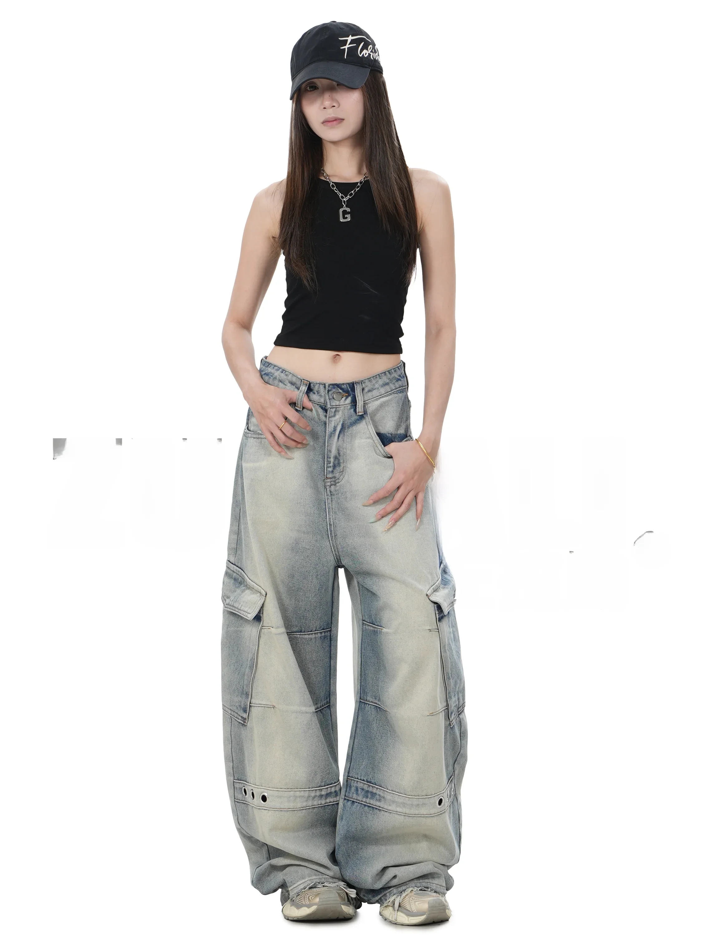 Zuolali High Waist Washed Workwear Design Wide Leg Pants Street Style Casual Cotton Blend Comfortable Breathable Blue Jeans
Zuolali High Waist Washed Workwear Design Wide Leg Pants Street Style Casual Cotton Blend Comfortable Breathable Blue Jeans