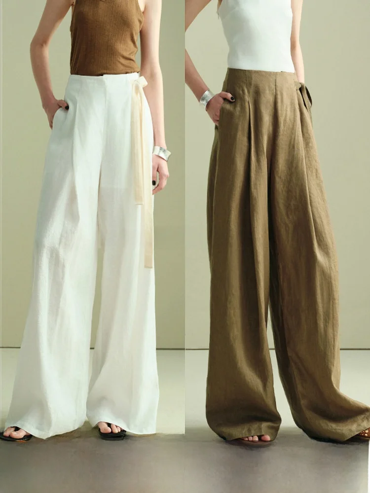 High Waist Wide Leg Pants Women's Casual Pure Linen Side Waist Belt Folded MOGAS Commute Style Summer Fashion Ladies' Clothes
High Waist Wide Leg Pants Women's Casual Pure Linen Side Waist Belt Folded MOGAS Commute Style Summer Fashion Ladies' Clothes