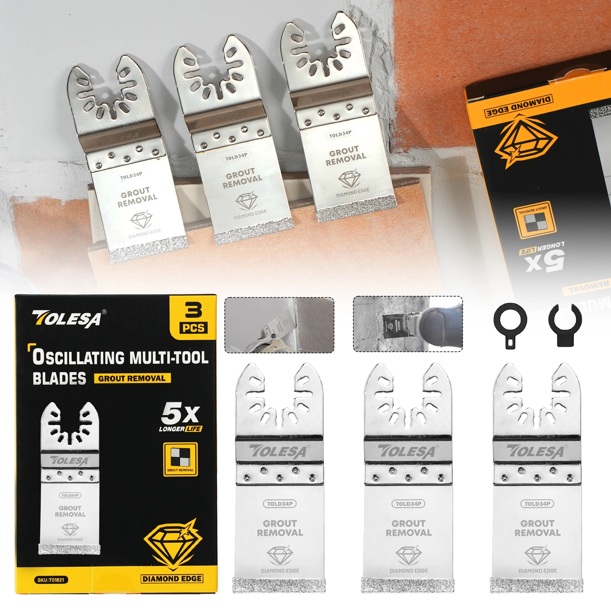 TOLESA 3 шт. Набор алмазных осциллирующих пильных полотен для резки заподлицо Алмазные осциллирующие многофункциональные лезвия для удаления затирки, очистки раствора
TOLESA 3 шт. Набор алмазных осциллирующих пильных полотен для резки заподлицо Алмазные осциллирующие многофункциональные лезвия для удаления затирки, очистки раствора