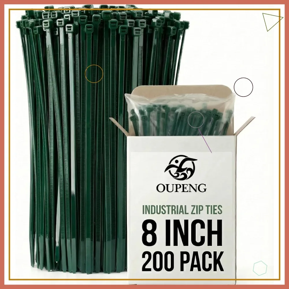200PCS Nylon Zip Ties 8 Inch Green, Self Locking Cable Ties, 40lb Tensile Strength for Indoor/Outdoor Use
200PCS Nylon Zip Ties 8 Inch Green, Self Locking Cable Ties, 40lb Tensile Strength for Indoor/Outdoor Use