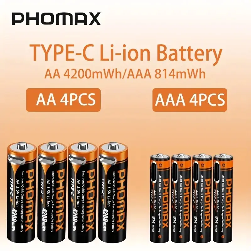 PHOMAX High Capacity AA+AAA Lithium-Ion Battery Pack 1.5V Long-Lasting Power for Doorbell Drone Flashlight Remote Clock Devices
PHOMAX High Capacity AA+AAA Lithium-Ion Battery Pack 1.5V Long-Lasting Power for Doorbell Drone Flashlight Remote Clock Devices