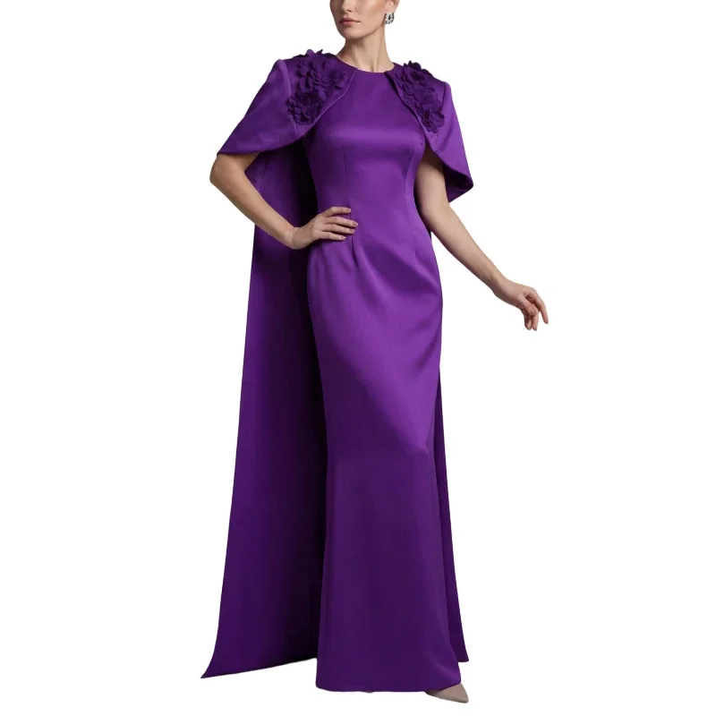 Luxury Purple Satin Evening Gowns Sexy 3D Floral Appliques Cape Sleeve Elegant Women Dress For Wedding Guest Formal Prom Party
Luxury Purple Satin Evening Gowns Sexy 3D Floral Appliques Cape Sleeve Elegant Women Dress For Wedding Guest Formal Prom Party