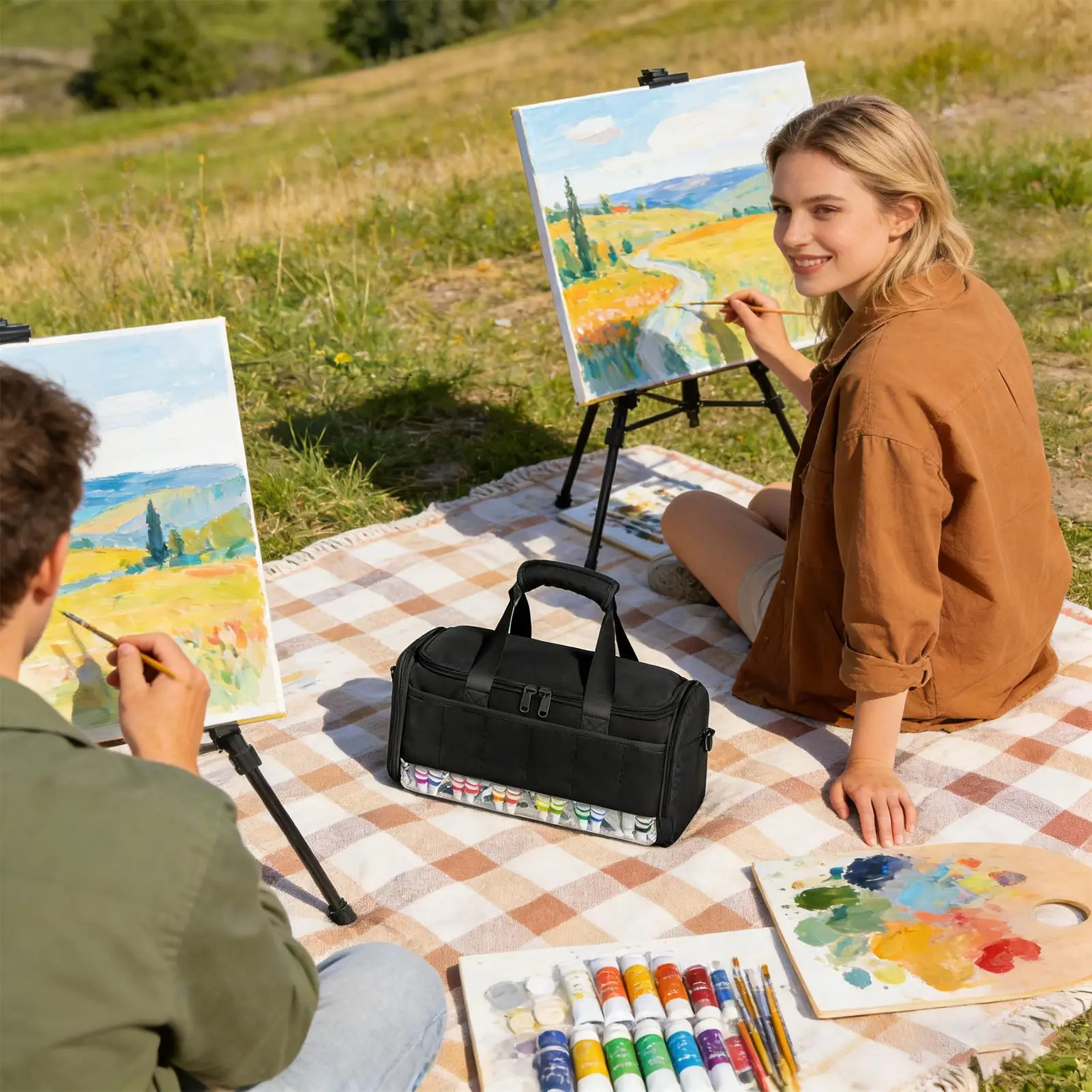 Органайзер для акриловых красок, большая вместимость, с ремешком, портативный кейс для хранения красок из оксфорда с инструментами
Органайзер для акриловых красок, большая вместимость, с ремешком, портативный кейс для хранения красок из оксфорда с инструментами