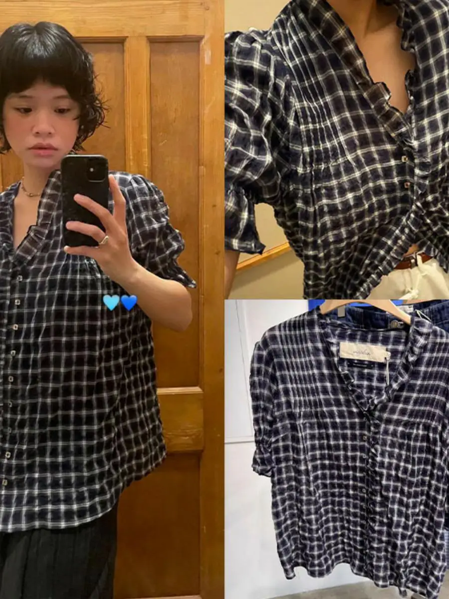 East Gate Plaid Short Sleeve Women's Casual Shirt Vintage Pleated Loose Slimming Cotton Bubble Sleeve V-neck Checkered Pattern
East Gate Plaid Short Sleeve Women's Casual Shirt Vintage Pleated Loose Slimming Cotton Bubble Sleeve V-neck Checkered Pattern