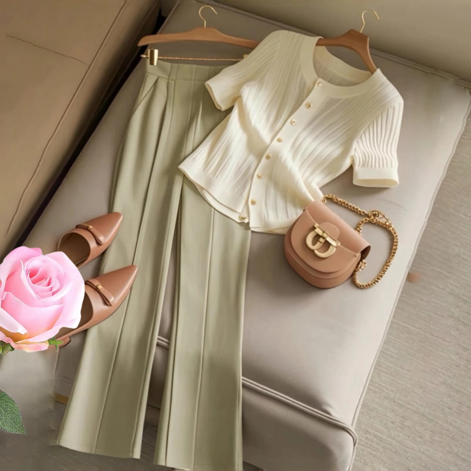 Women's Summer White half Sleeved Round Neck Cardigan+Casual Women's Pants Women's Knitted 2-piece Set
Women's Summer White half Sleeved Round Neck Cardigan+Casual Women's Pants Women's Knitted 2-piece Set