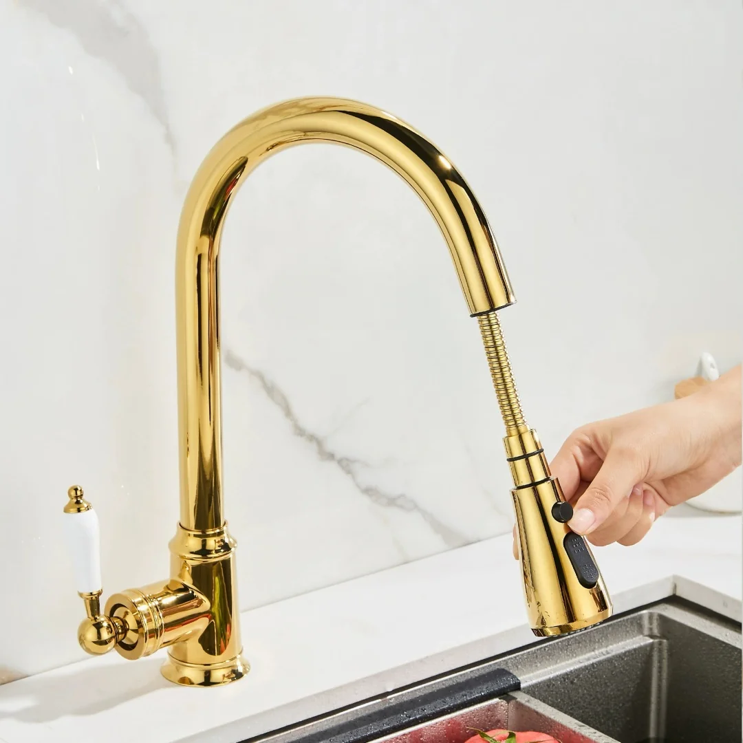 Antique Pull Out Kitchen Faucet Brass Gold Sink Faucet Mixer Tap 360 degree rotation torneira cozinha mixer taps Kitchen Tap
Antique Pull Out Kitchen Faucet Brass Gold Sink Faucet Mixer Tap 360 degree rotation torneira cozinha mixer taps Kitchen Tap
