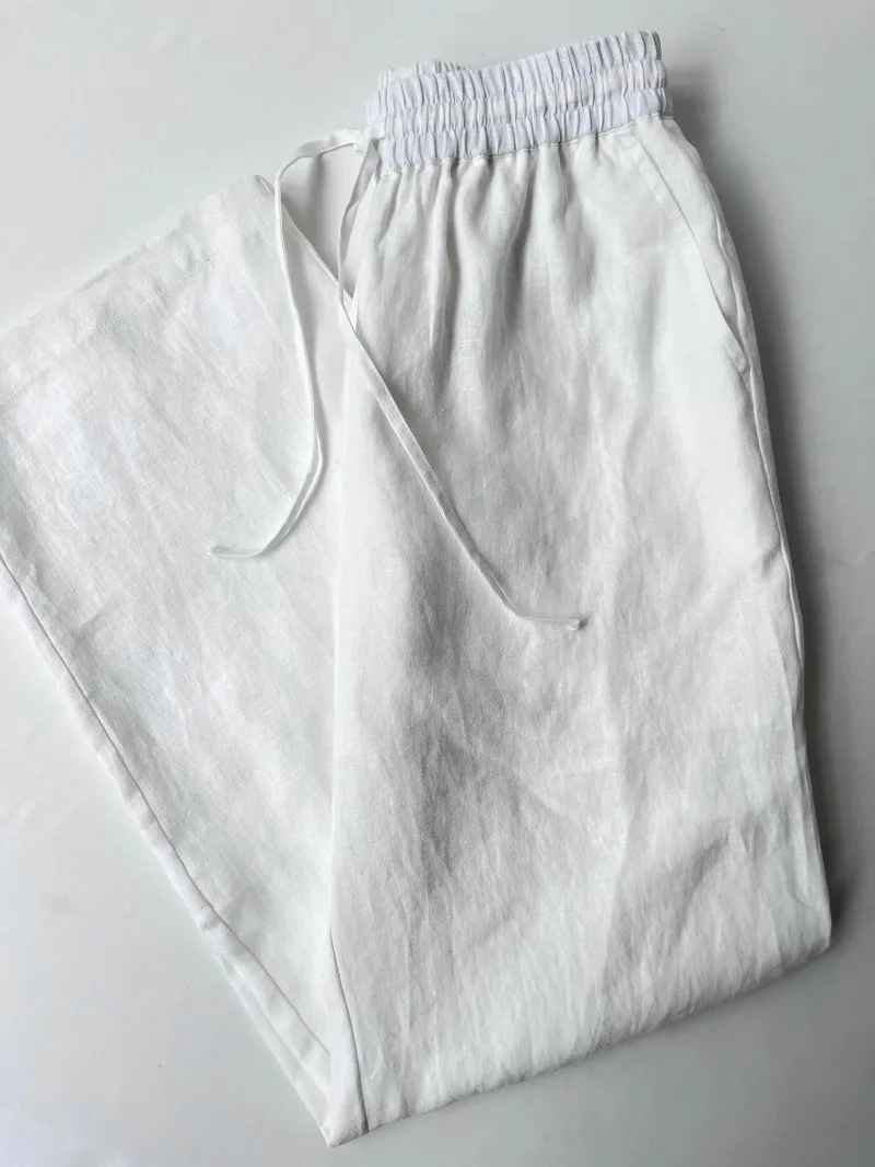 Spring and Summer New Style 100% Pure Linen Elastic Waist Drawstring Straight Pants for Women
Spring and Summer New Style 100% Pure Linen Elastic Waist Drawstring Straight Pants for Women