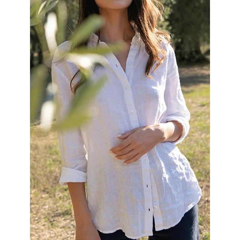 100% Linen White Shirts And Blouses Turn Down Collar Long Sleeve Tops Chic Elegant Ol Women'S Clothing Shirt Camisas
100% Linen White Shirts And Blouses Turn Down Collar Long Sleeve Tops Chic Elegant Ol Women'S Clothing Shirt Camisas