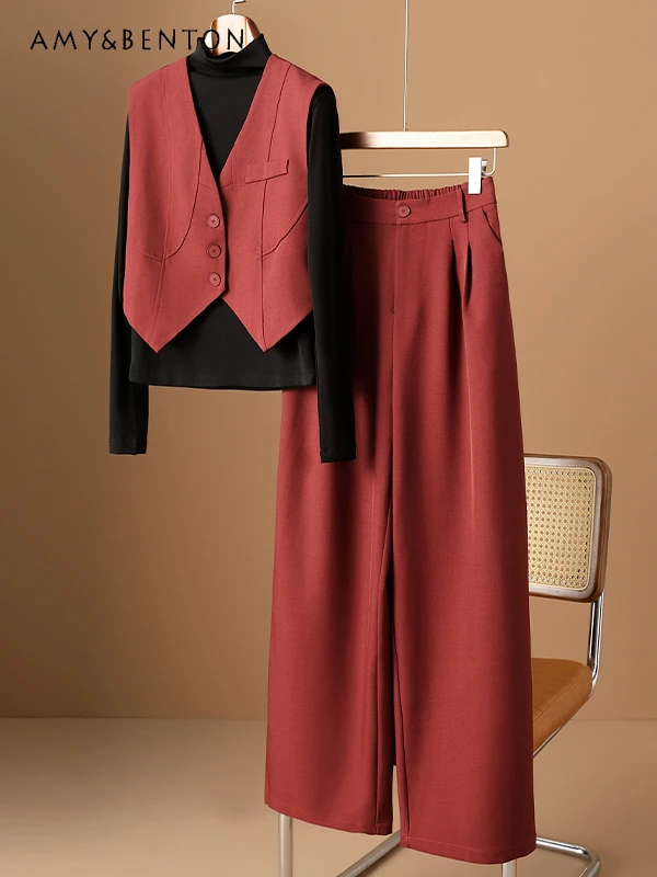 Высококачественная одежда в пригородном стиле, женская осенне-зимняя новинка, офисный женский профессиональный жилет, куртка, широкие брюки, костюм-тройка 
Высококачественная одежда в пригородном стиле, женская осенне-зимняя новинка, офисный женский профессиональный жилет, куртка, широкие брюки, костюм-тройка
