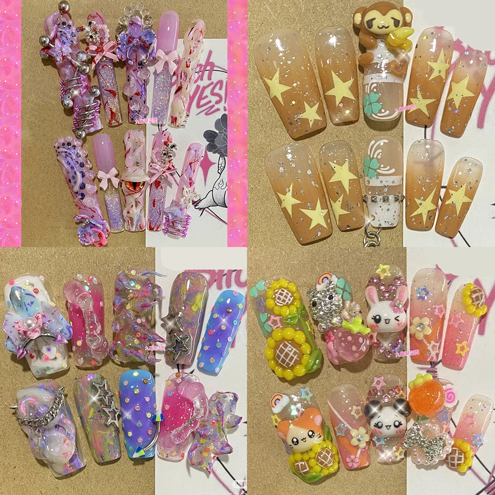 Y2K Cartoon Monkey Rabbit Panda Handmade Long Square Ellipse Press On Nails Glitter Diamond Sequins Sunflower Flowers Fake Nails
Y2K Cartoon Monkey Rabbit Panda Handmade Long Square Ellipse Press On Nails Glitter Diamond Sequins Sunflower Flowers Fake Nails