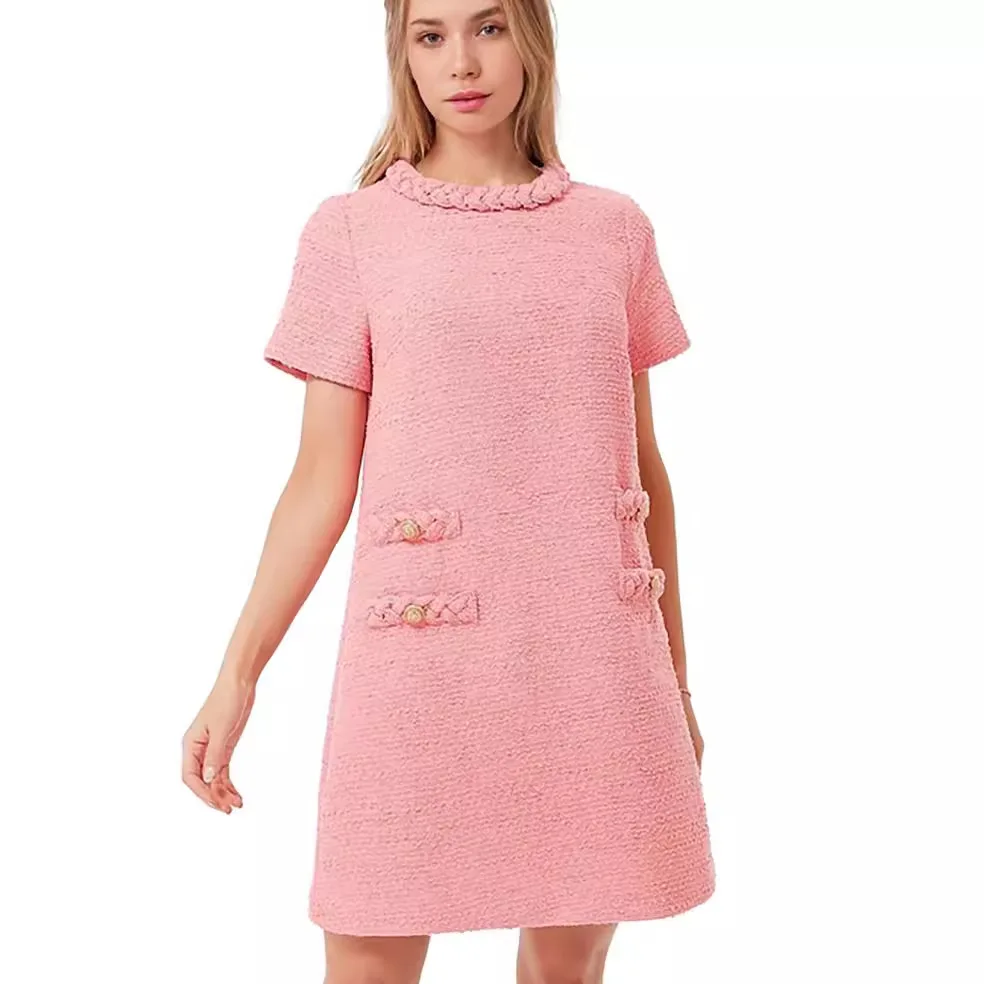 Women Elegant Streetwear Tweed Dress Spring Summer 2025 New Short Sleeve Casual Back Zipper O-Neck A Line Mini Dress
Women Elegant Streetwear Tweed Dress Spring Summer 2025 New Short Sleeve Casual Back Zipper O-Neck A Line Mini Dress