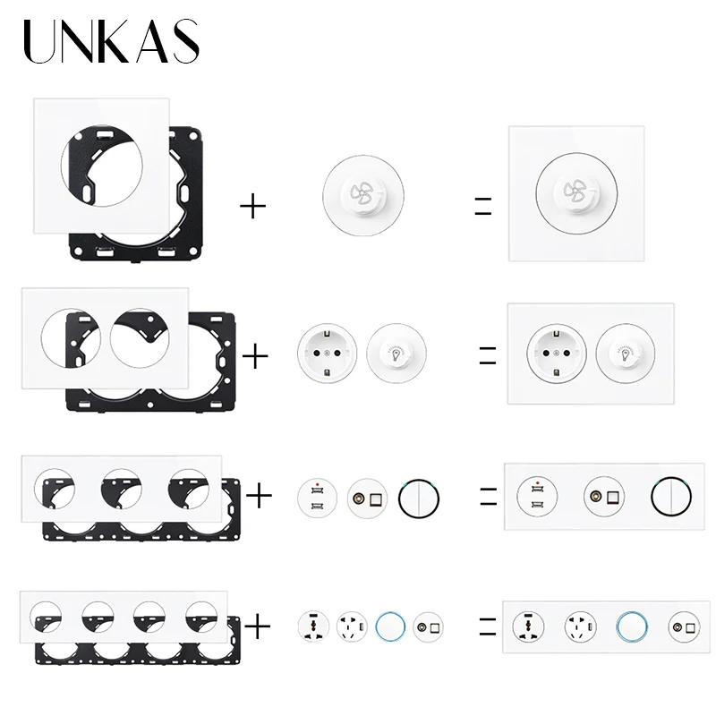 UNKAS Free Combination White Glass EU French Socket DIY Light Switch Footlights Dimmer Sound 1 Gang 1/2 Way Touch On / Off
UNKAS Free Combination White Glass EU French Socket DIY Light Switch Footlights Dimmer Sound 1 Gang 1/2 Way Touch On / Off