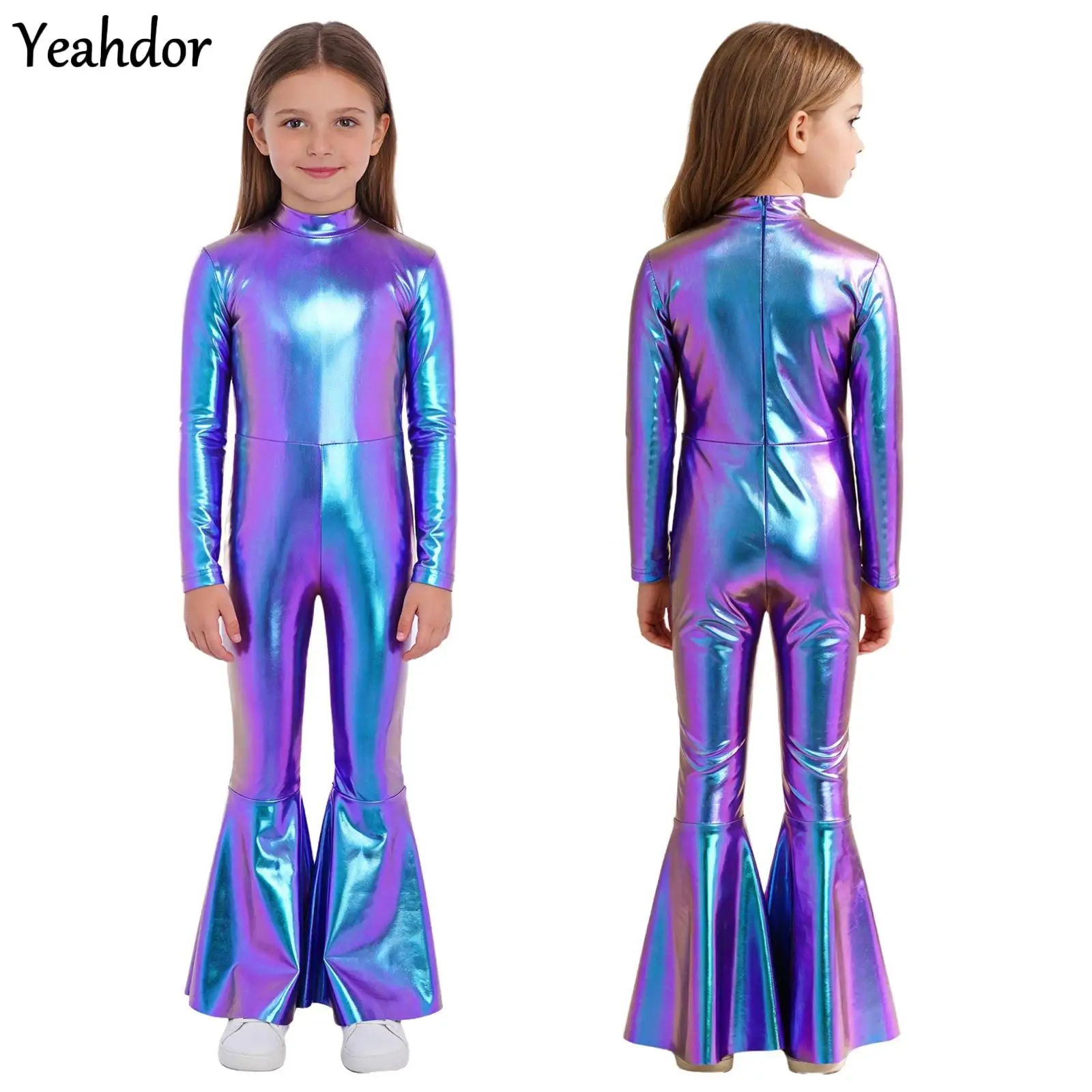 Girls Metallic Jazz Dance Jumpsuit Shiny 70S Disco Hippie Costume Mock Neck Long Sleeve Bell-Bottom Bodysuit Carnivals Rompers
Girls Metallic Jazz Dance Jumpsuit Shiny 70S Disco Hippie Costume Mock Neck Long Sleeve Bell-Bottom Bodysuit Carnivals Rompers