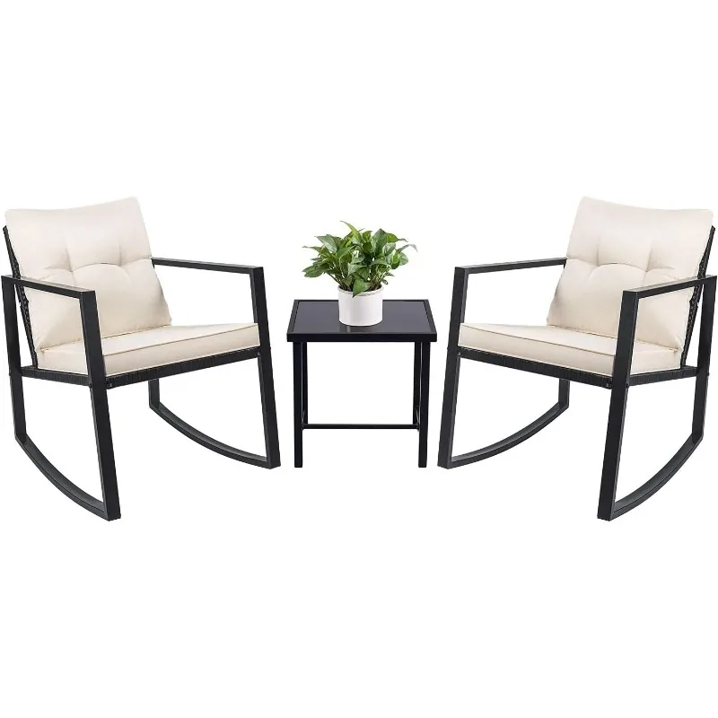 3 Piece Rocking Bistro Set Wicker Patio Outdoor Furniture Porch Chairs Conversation Sets with Glass Coffee Table
3 Piece Rocking Bistro Set Wicker Patio Outdoor Furniture Porch Chairs Conversation Sets with Glass Coffee Table