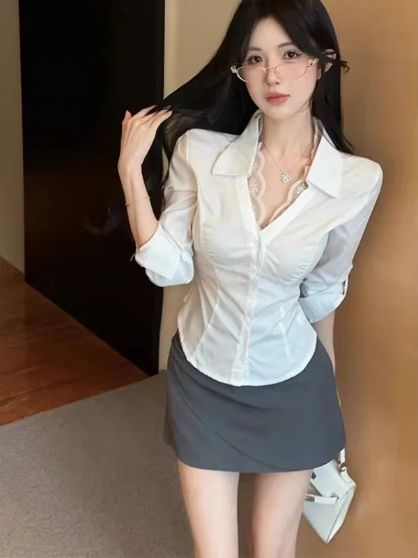 plus Size Women's Lace Trim V-Neck Long Sleeve Shirt Spring Commute Style Slimming Top Korean Fashion Sexy Elegant
plus Size Women's Lace Trim V-Neck Long Sleeve Shirt Spring Commute Style Slimming Top Korean Fashion Sexy Elegant