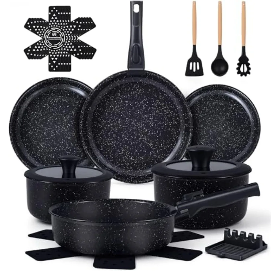 21 Pcs Non Stick Ceramic Kitchen Cookware Set with Detachable Handles for Efficient Cooking Ideal for Home Kitchens RVs Camping
21 Pcs Non Stick Ceramic Kitchen Cookware Set with Detachable Handles for Efficient Cooking Ideal for Home Kitchens RVs Camping