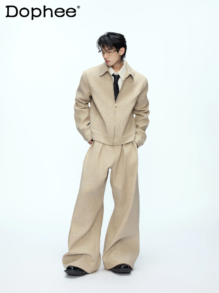 Fashion Korean Style Men's High-End Heavy Rhinestone Shiny Jacket Short Coat Light Luxury Sequin Wide-Leg Pants Set
Fashion Korean Style Men's High-End Heavy Rhinestone Shiny Jacket Short Coat Light Luxury Sequin Wide-Leg Pants Set