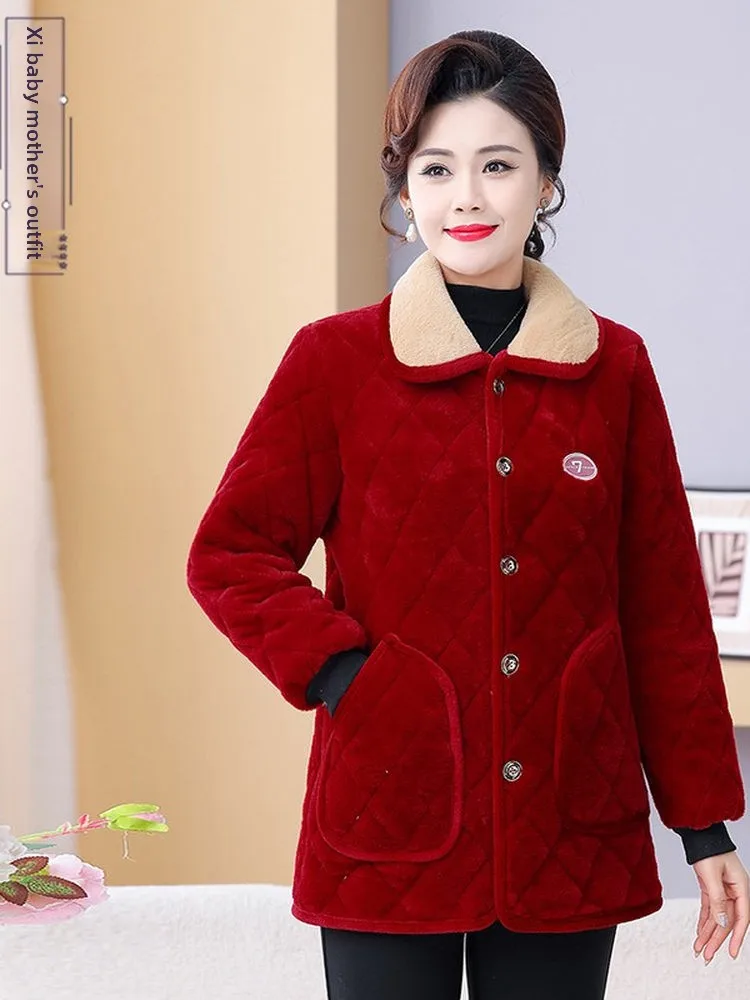 Ladies Thickened Fleece Winter Cotton Jacket Short Style Turn-down Collar Warm Cold-proof Mom Clothes Collar Button-up Coat
Ladies Thickened Fleece Winter Cotton Jacket Short Style Turn-down Collar Warm Cold-proof Mom Clothes Collar Button-up Coat