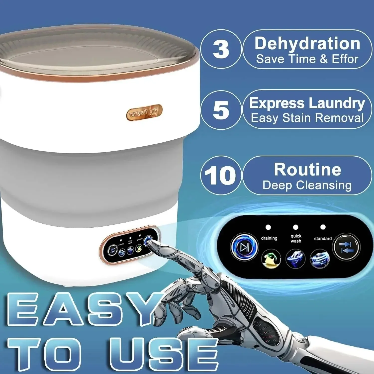 Collapsible Washing Machine with Dryer, Portable Mini Washer for Travel Apartments, Compact for Underwear Socks
Collapsible Washing Machine with Dryer, Portable Mini Washer for Travel Apartments, Compact for Underwear Socks