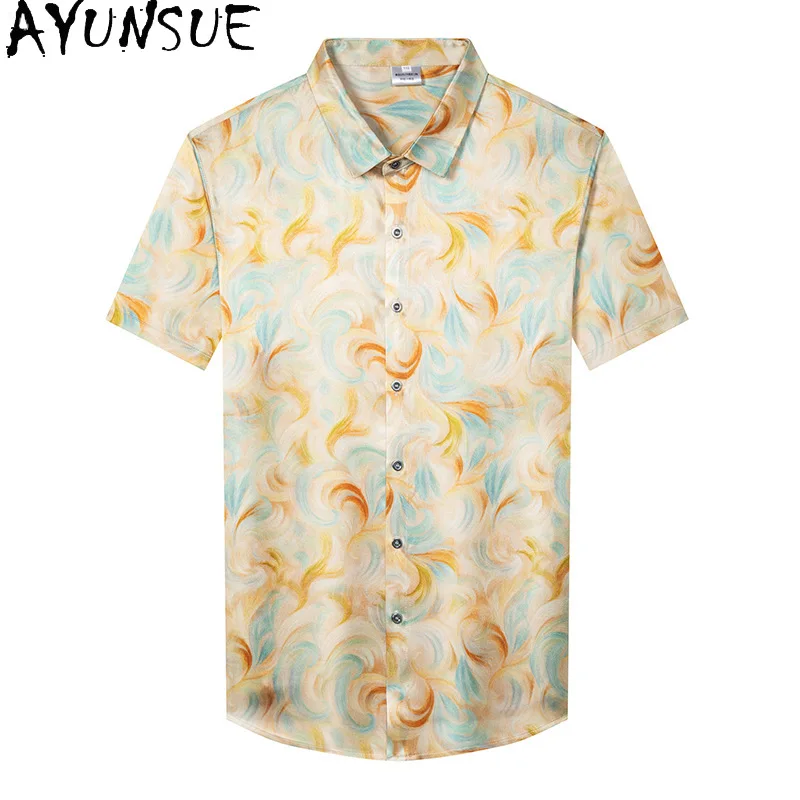 AYUNSUE 92.5% Real Mulberry Silk Shirts for Man High Quality Summer Top Printed Short Sleeve Shirt Men Streetwear Satin Shirt
AYUNSUE 92.5% Real Mulberry Silk Shirts for Man High Quality Summer Top Printed Short Sleeve Shirt Men Streetwear Satin Shirt