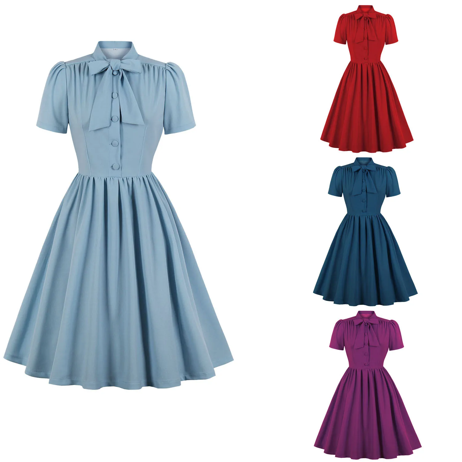 Women's Audrey Hepburn Style Vintage Stand Collar Solid Color Single Breasted Swing 1950s Dress High Quality Retro Party Dresses
Women's Audrey Hepburn Style Vintage Stand Collar Solid Color Single Breasted Swing 1950s Dress High Quality Retro Party Dresses