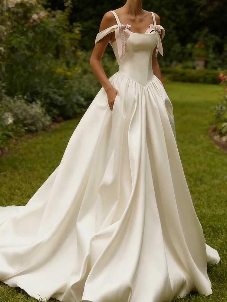 Elegant Satin Sleeveless Baque Floor Length A-Line Bride Wedding Dresses Bridal Gowns Customized
Elegant Satin Sleeveless Baque Floor Length A-Line Bride Wedding Dresses Bridal Gowns Customized