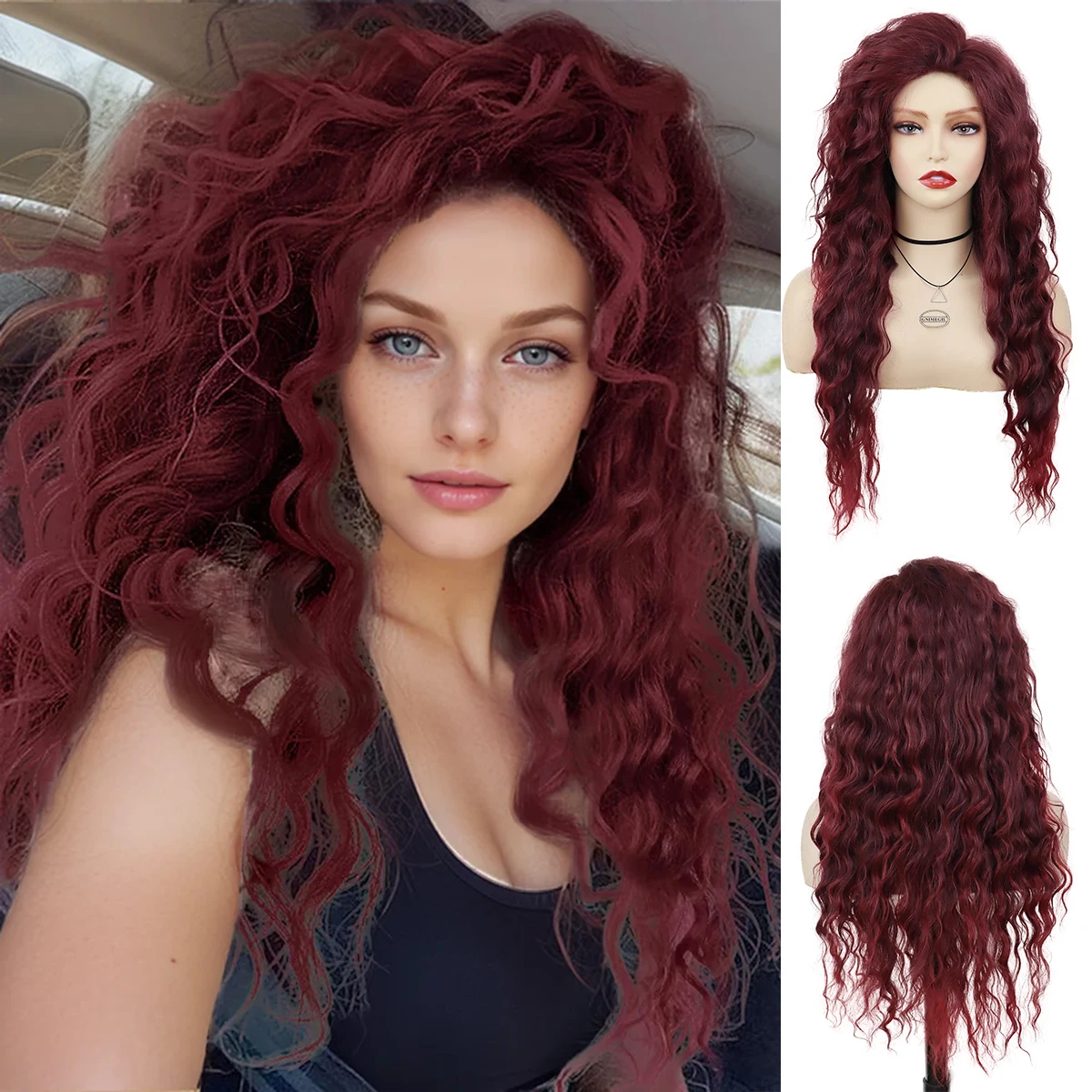 Wine Red Synthetic Long Curly Wig with Bangs Water Wave Wigs for Women Ladies Cosplay Halloween Costume Lolita Party Dress Up
Wine Red Synthetic Long Curly Wig with Bangs Water Wave Wigs for Women Ladies Cosplay Halloween Costume Lolita Party Dress Up