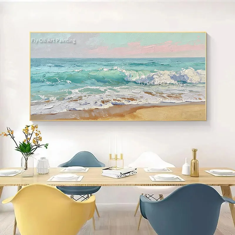 Large Hand Drawn Light Blue White Ocean Brown Beach Thick Oil Painting On Canvas New Fashion Design Seascape Home Wall Decor
Large Hand Drawn Light Blue White Ocean Brown Beach Thick Oil Painting On Canvas New Fashion Design Seascape Home Wall Decor