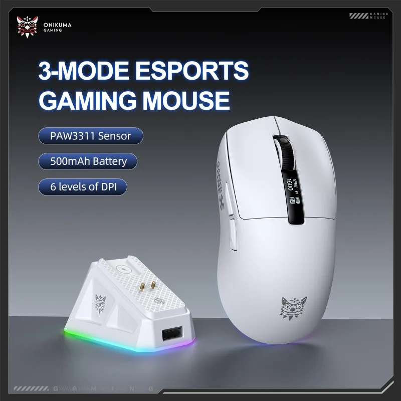 ONIKUMA DM07 Gaming Mouse RGB Lighting 3 Mode Connection Wireless 500mAh Rechargeable Battery 6 Levels DPI for PC Laptop Gamer