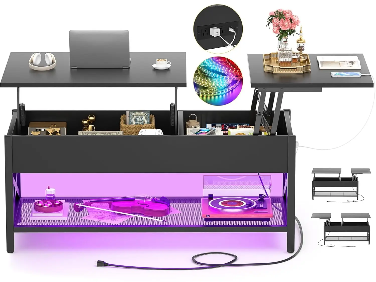 Lift Top Coffee Table with Storage LED Power Outlet Hidden Compartment Retro Wood Top Metal Frame Black Customized
Lift Top Coffee Table with Storage LED Power Outlet Hidden Compartment Retro Wood Top Metal Frame Black Customized