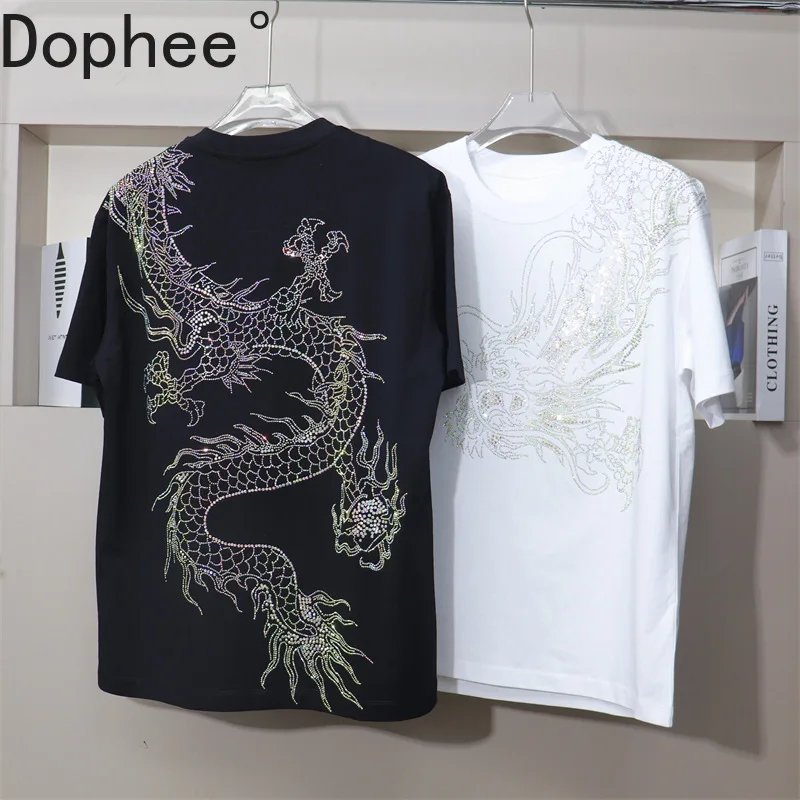 Domineering Dragon Hot Drilling Short Sleeve T-shirt Spring Summer Luxury Diamonds Plus Size Pullover Top Handsome Cotton Tshirt
Domineering Dragon Hot Drilling Short Sleeve T-shirt Spring Summer Luxury Diamonds Plus Size Pullover Top Handsome Cotton Tshirt