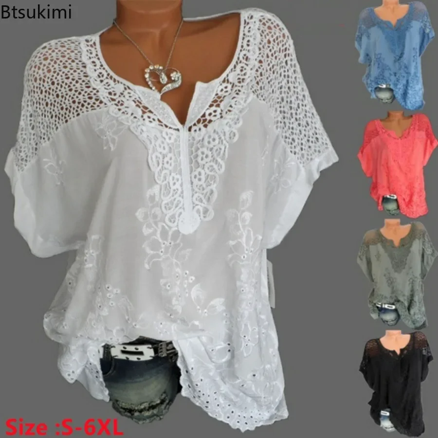 2024 Women's Casual Cotton Blouse Lace Shirt Tops Overiszed V-neck Embroidery Short Sleeve Loose Women's Fashion Shirt Plus Size
2024 Women's Casual Cotton Blouse Lace Shirt Tops Overiszed V-neck Embroidery Short Sleeve Loose Women's Fashion Shirt Plus Size