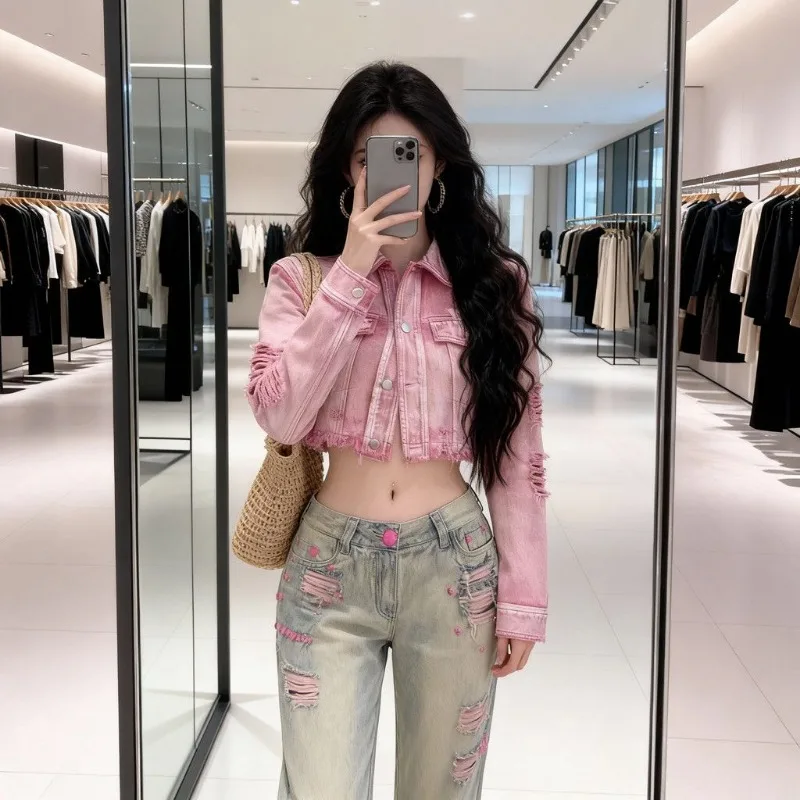 Y2k Cropped Denim Jacket Women Pink Washed Ripped Denim Cropped Top Women Versatile Slim Cardigan Jackets Goth Streetwear Coats
Y2k Cropped Denim Jacket Women Pink Washed Ripped Denim Cropped Top Women Versatile Slim Cardigan Jackets Goth Streetwear Coats