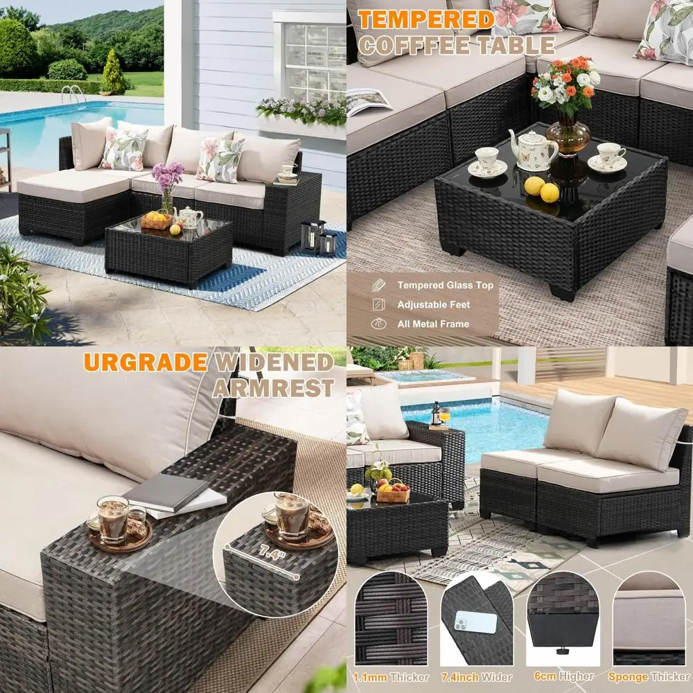 Wicker Outdoor Sectional Sofa Set with Cushions and Coffee Table, Wide Armrest for Patio Conversations
Wicker Outdoor Sectional Sofa Set with Cushions and Coffee Table, Wide Armrest for Patio Conversations
