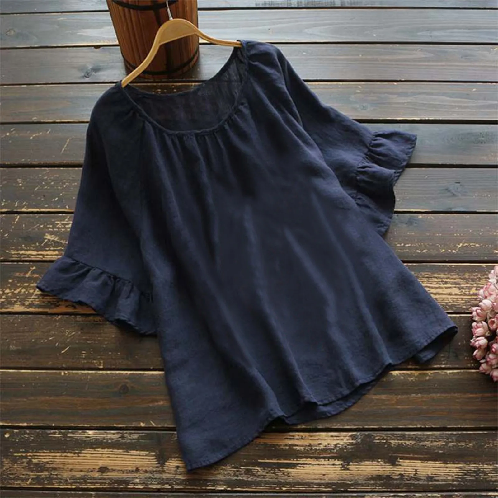 2023 Elegant Ruffle Sleeve Tops Women's Summer Blouse Vintage Casual Linen Tunic Female O Neck Blusas Mujer Shirts Clothes
2023 Elegant Ruffle Sleeve Tops Women's Summer Blouse Vintage Casual Linen Tunic Female O Neck Blusas Mujer Shirts Clothes