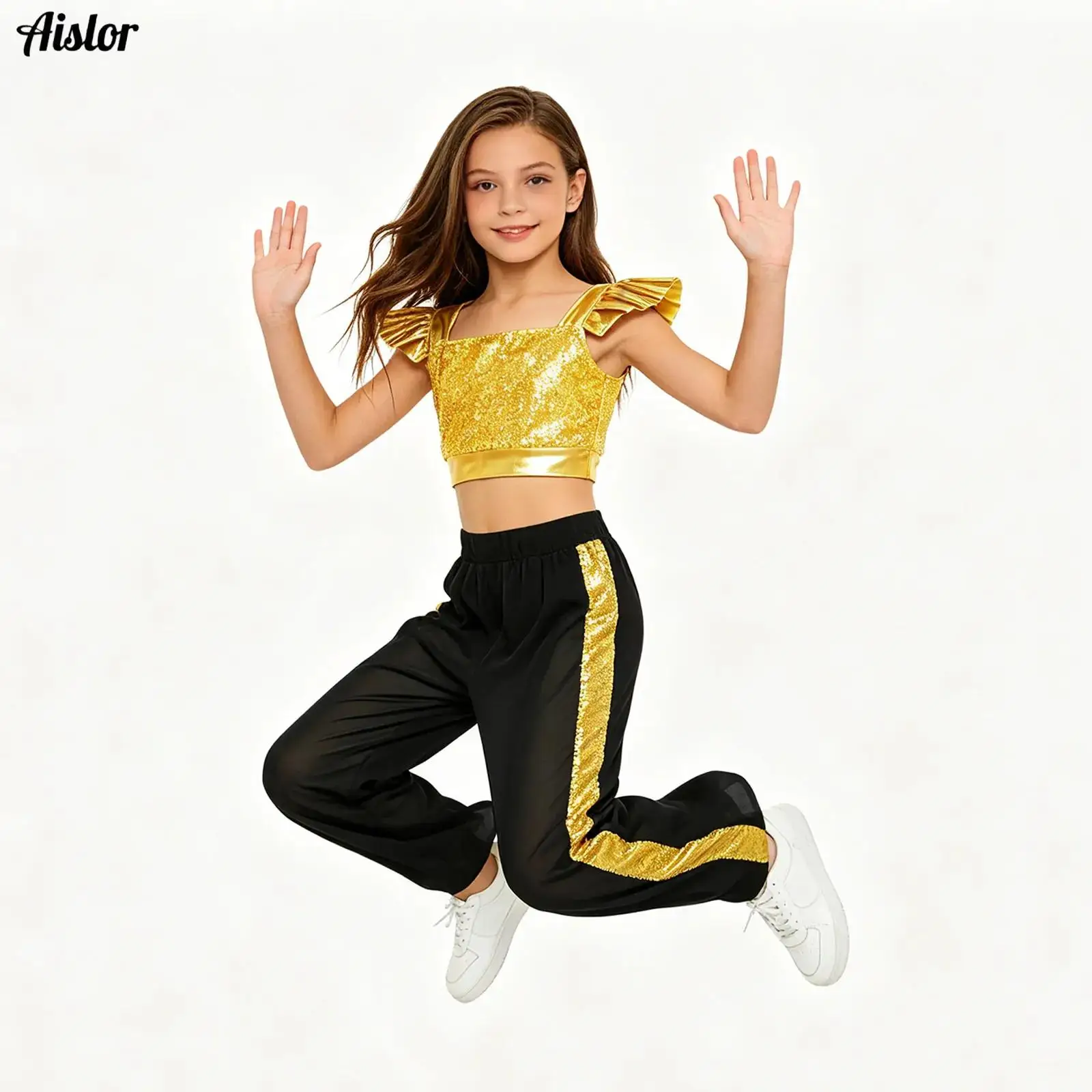 Kids Girls Lyrical Ballet Dance Performance Costume Figure Skating Crop Top with Sequins Sheer Chiffon Wide-Leg Pants Dance Suit
Kids Girls Lyrical Ballet Dance Performance Costume Figure Skating Crop Top with Sequins Sheer Chiffon Wide-Leg Pants Dance Suit