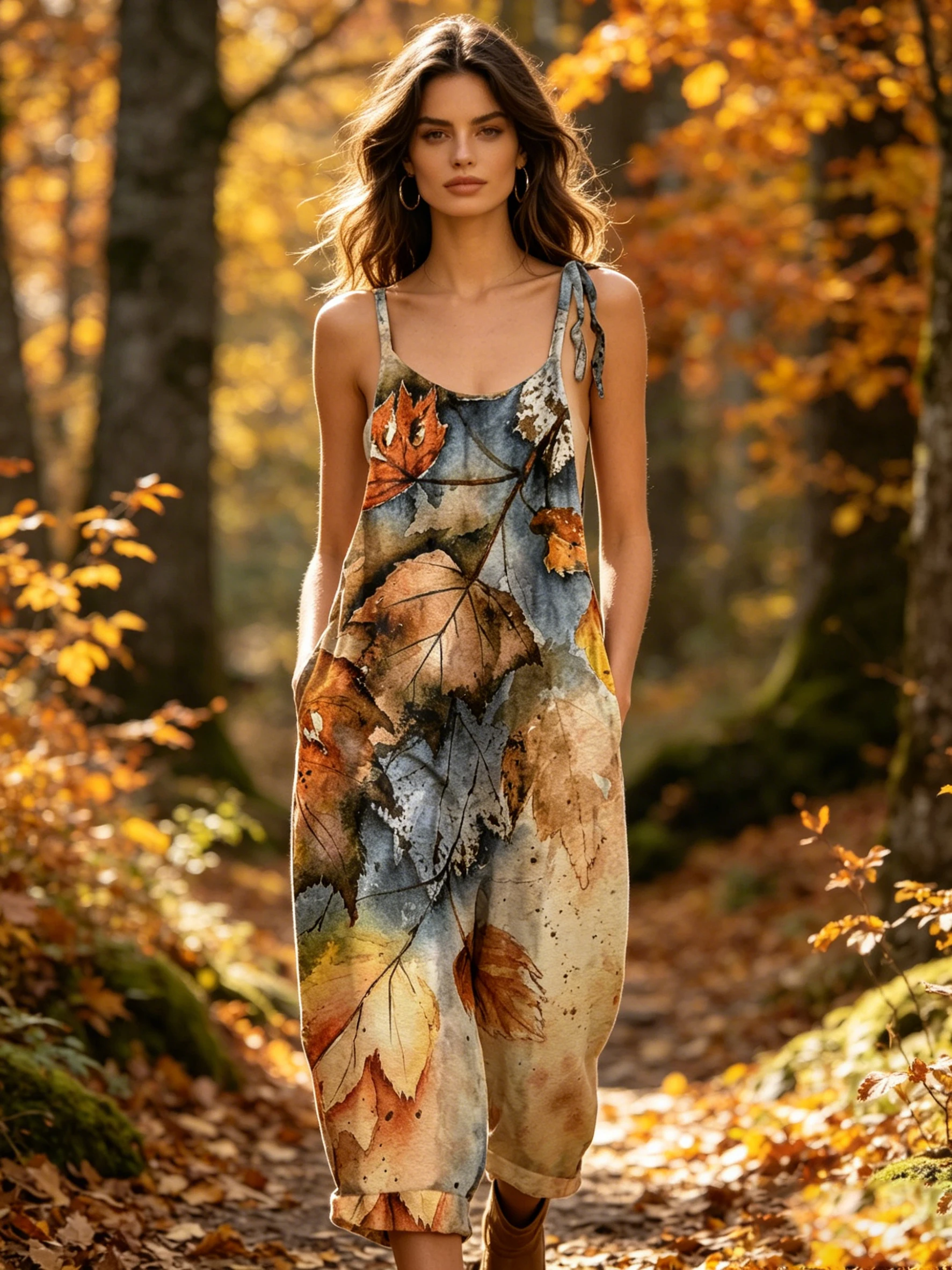 Women Watercolor Maple Leaf Print Overalls Jumpsuit Tie Shoulder Sleeveless Loose Cuffed Harem Pants Autumn Forest Casual Outfit
Women Watercolor Maple Leaf Print Overalls Jumpsuit Tie Shoulder Sleeveless Loose Cuffed Harem Pants Autumn Forest Casual Outfit