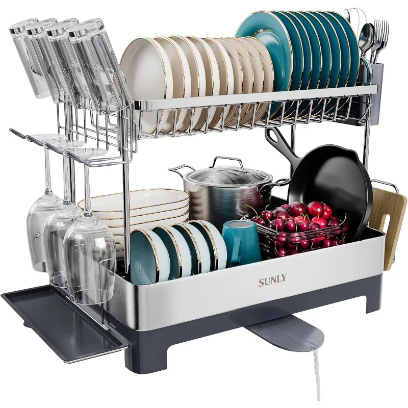 Large Dish Drying Rack, Multipurpose 2 Tier Dish Racks for Kitchen Counter, 304 Stainless, Extra Large Drain Board
Large Dish Drying Rack, Multipurpose 2 Tier Dish Racks for Kitchen Counter, 304 Stainless, Extra Large Drain Board