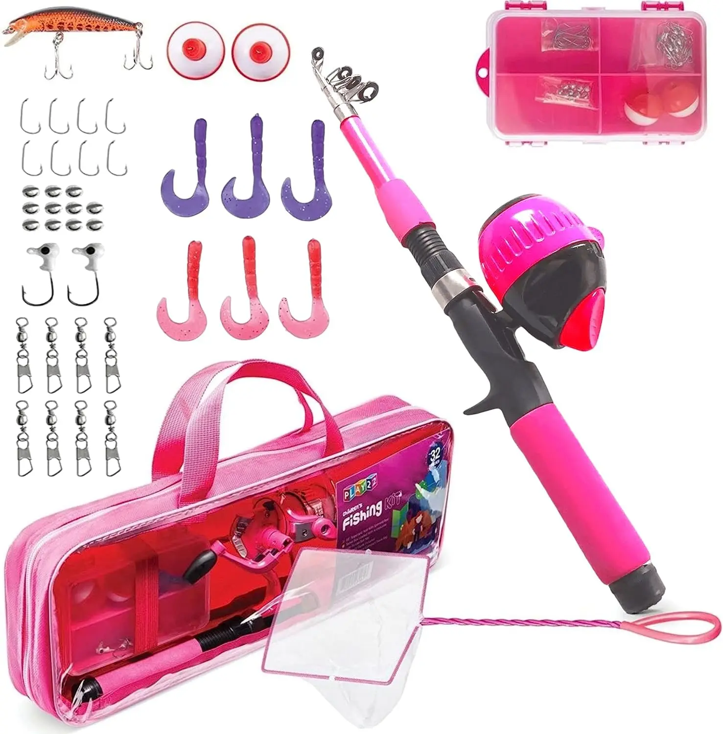 Kids Fishing Pole Pink - 40 Pc Rod and Reel Combo with Tackle, Lures, Net & Carry Bag for Youth
Kids Fishing Pole Pink - 40 Pc Rod and Reel Combo with Tackle, Lures, Net & Carry Bag for Youth