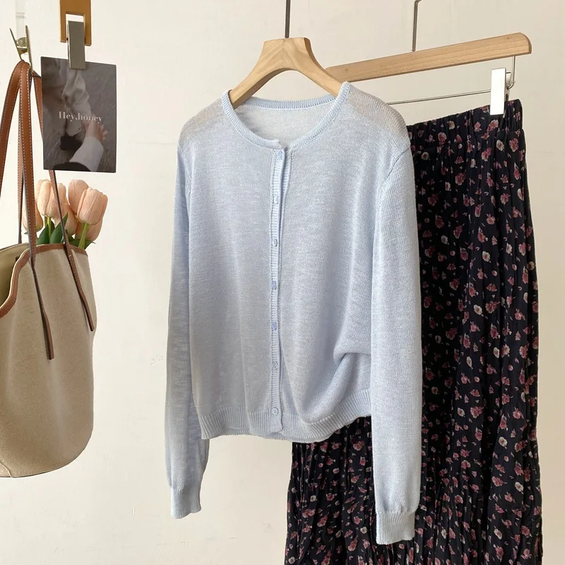 Dave&di 26 Summer New Product Round Neck Solid Color Knitted Cardigan Women's Bamboo Knot Skin Friendly Hemp Thin Long Sleeve Su
Dave&di 26 Summer New Product Round Neck Solid Color Knitted Cardigan Women's Bamboo Knot Skin Friendly Hemp Thin Long Sleeve Su
