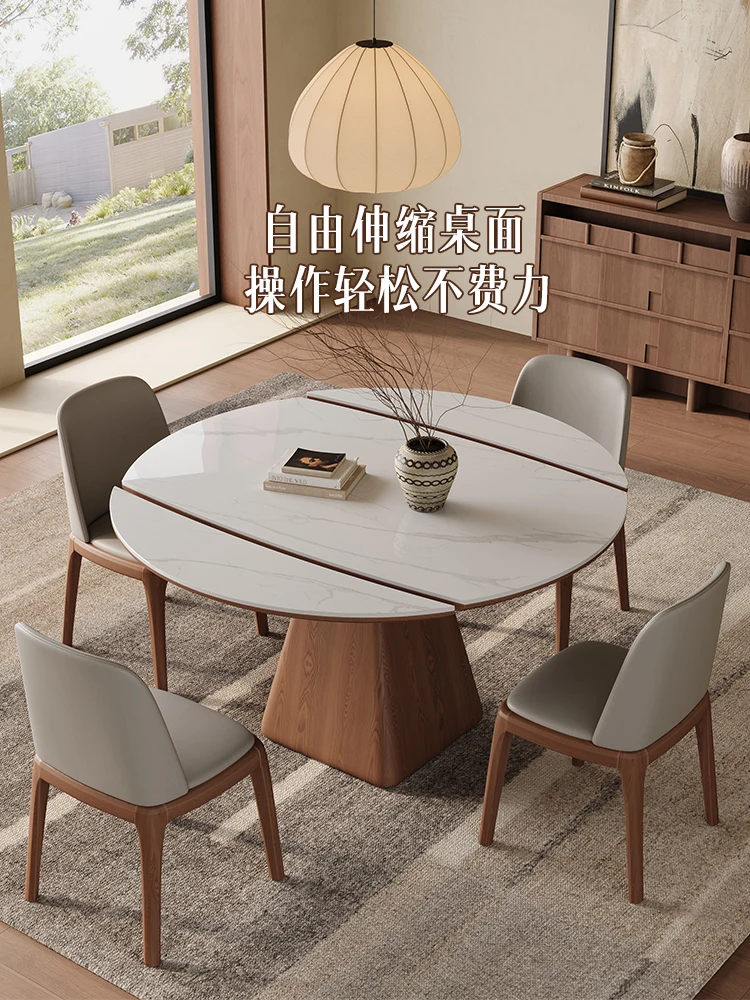 Retractable solid wood rock slab dining table round modern simple household square and round dual-purpose
Retractable solid wood rock slab dining table round modern simple household square and round dual-purpose