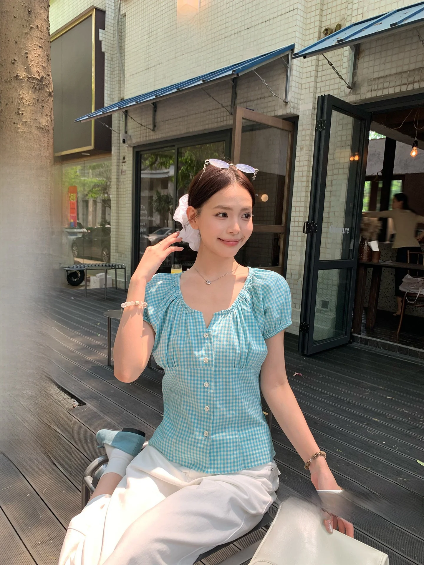 Blue Plaid Bubble Sleeve Shirt Women's Loose Korean Style Summer Fashionable Versatile Design Sense Blouse Top Sze2588
Blue Plaid Bubble Sleeve Shirt Women's Loose Korean Style Summer Fashionable Versatile Design Sense Blouse Top Sze2588