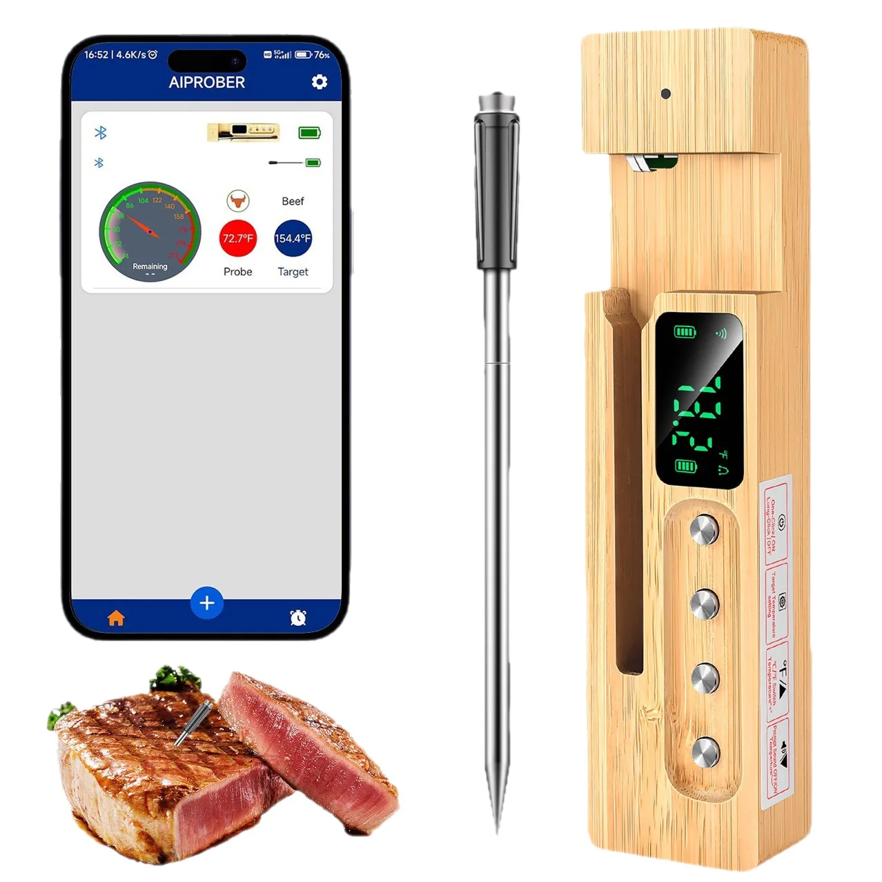 Wireless Thermometer with Digital Display Accurate Measurement Thermometer BBQ Kitchen Measurement & Analysis Instruments