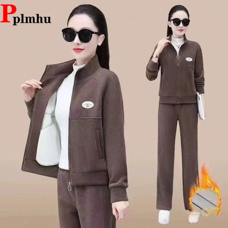 Thicken Plush Velvet Lined Women Tracksuit Ankle Length Straight Pants Conjunto Winter Causal Jackets Coats Tops Two Piece Sets
Thicken Plush Velvet Lined Women Tracksuit Ankle Length Straight Pants Conjunto Winter Causal Jackets Coats Tops Two Piece Sets