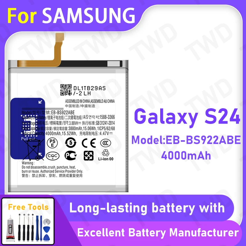 4000mAh EB-BS922ABE Battery For Samsung Galaxy S24 Replacement Bateria+Free Tools
4000mAh EB-BS922ABE Battery For Samsung Galaxy S24 Replacement Bateria+Free Tools