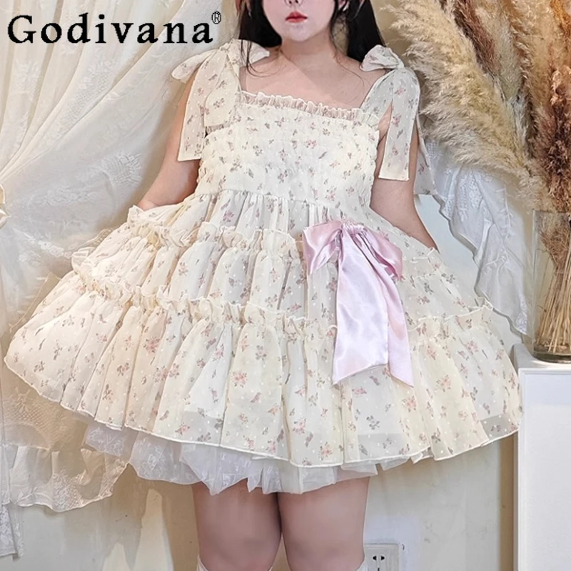 Romantic Rural Style Print Sweet Bow Lace-up Chiffon Suspender Dress Cute Girl Elegant Square Neck High Waist Princess Dresses
Romantic Rural Style Print Sweet Bow Lace-up Chiffon Suspender Dress Cute Girl Elegant Square Neck High Waist Princess Dresses