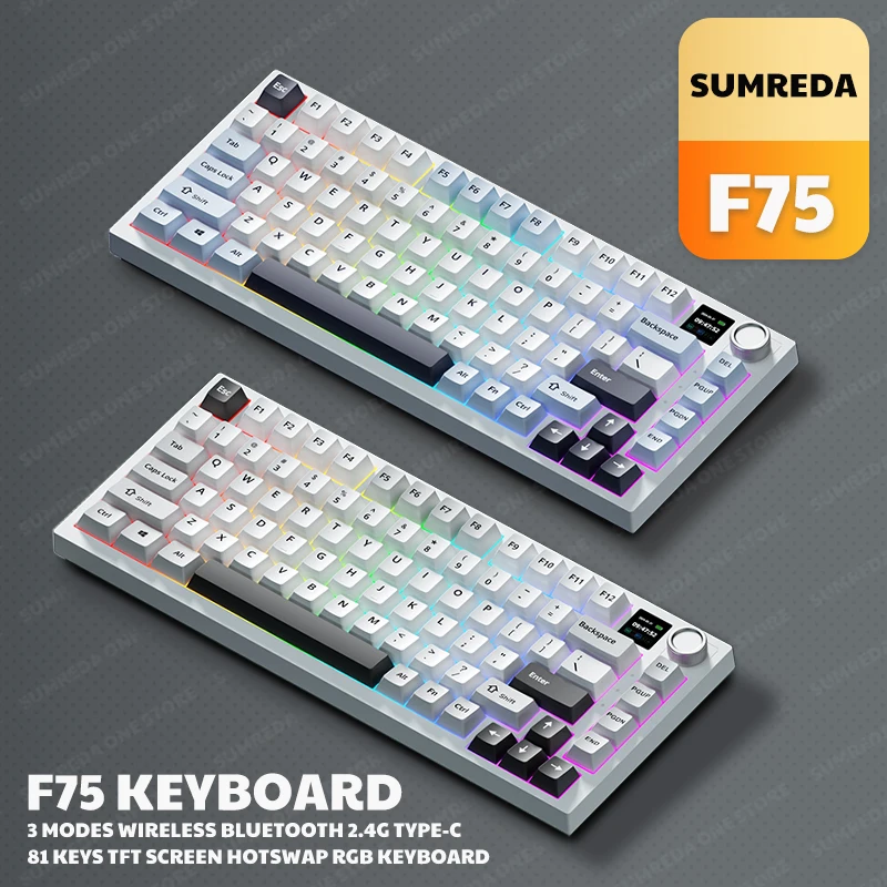 Беспроводная механическая мини-клавиатура SUMREDA F75, 81 клавиша, игровая Bluetooth 2,4G проводная клавиатура RGB Hotsawp, игровая бесконтактная клавиатура
Беспроводная механическая мини-клавиатура SUMREDA F75, 81 клавиша, игровая Bluetooth 2,4G проводная клавиатура RGB Hotsawp, игровая бесконтактная клавиатура