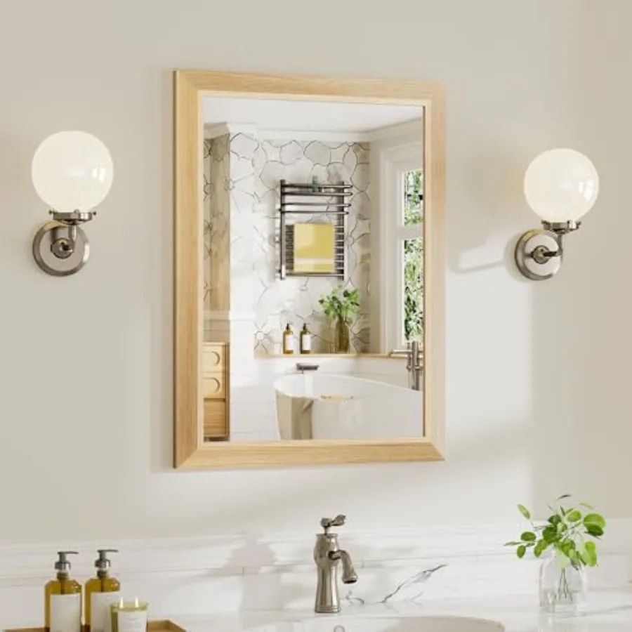 22x30 Inch Bathroom Mirror for Wall, Anti-Rust Wood Grain Metal Framed Bathroom Mirrors for Over Sink, Rectangler Mirrors for B
22x30 Inch Bathroom Mirror for Wall, Anti-Rust Wood Grain Metal Framed Bathroom Mirrors for Over Sink, Rectangler Mirrors for B
