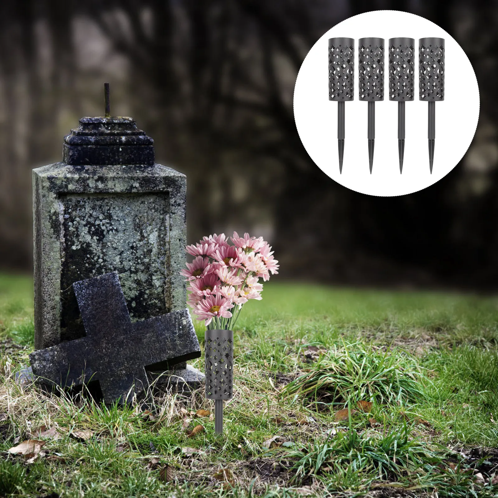 4Pcs Black Plastic Cemetery Hollow Vase Spike Grave Flower Holder Fresh Artificial Flower Basket Lawn Decoration Container
4Pcs Black Plastic Cemetery Hollow Vase Spike Grave Flower Holder Fresh Artificial Flower Basket Lawn Decoration Container